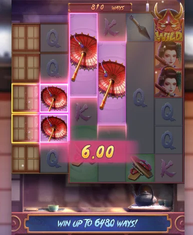 Cuplikan pemicu Free Spins oleh Scatter Geisha's Revenge